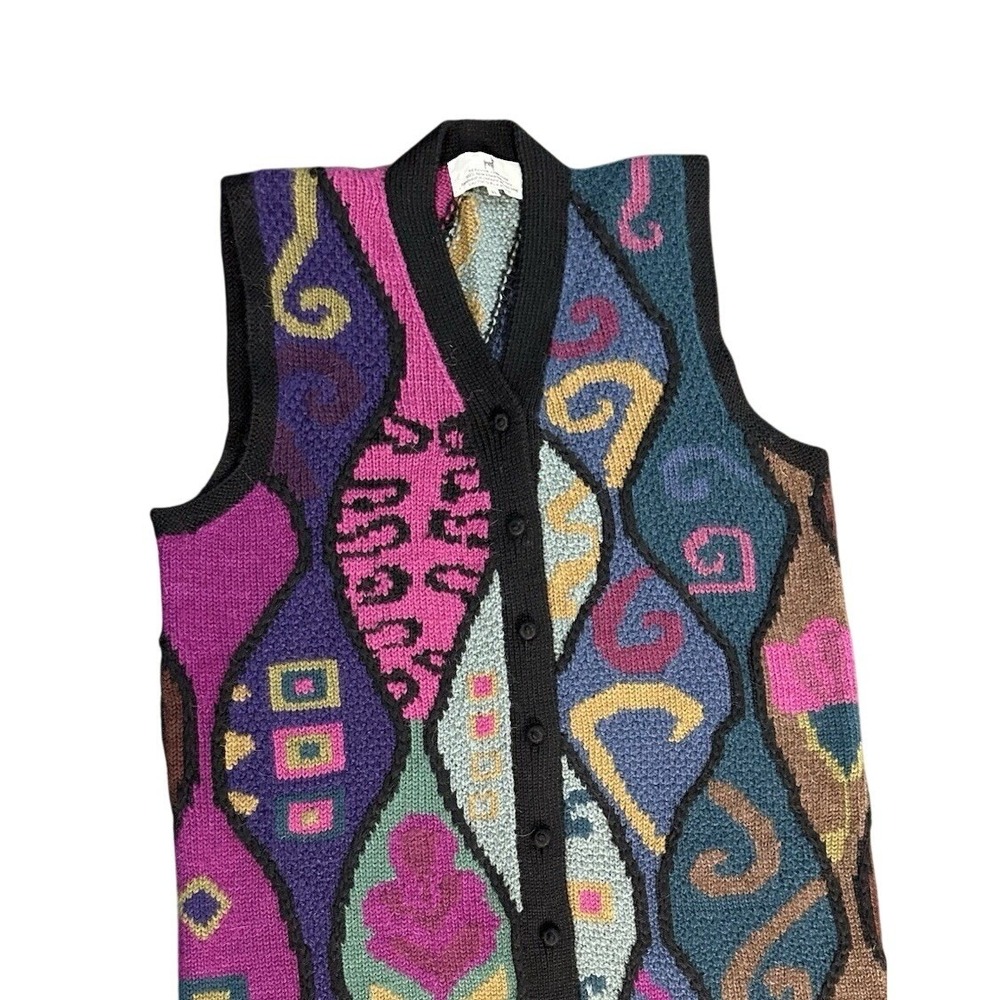 Peruvian Connection 100% Alpaca Longline Sweater Vest Abstract Intarsia XL - Picture 6 of 8